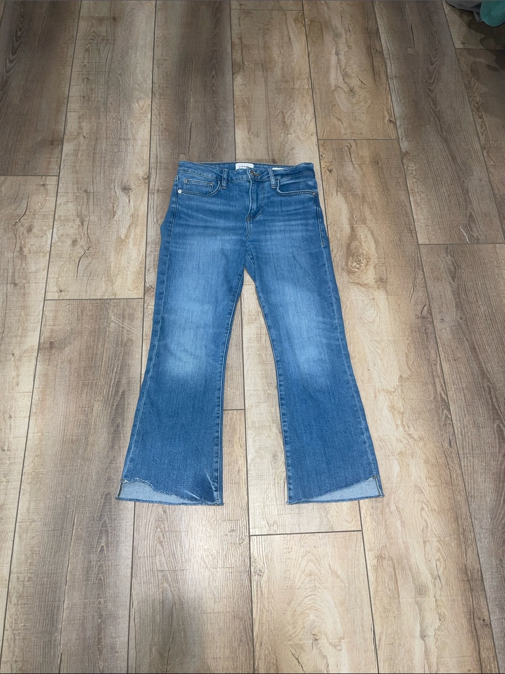 Frame Denim Mid-Blue Cropped Flare Jeans